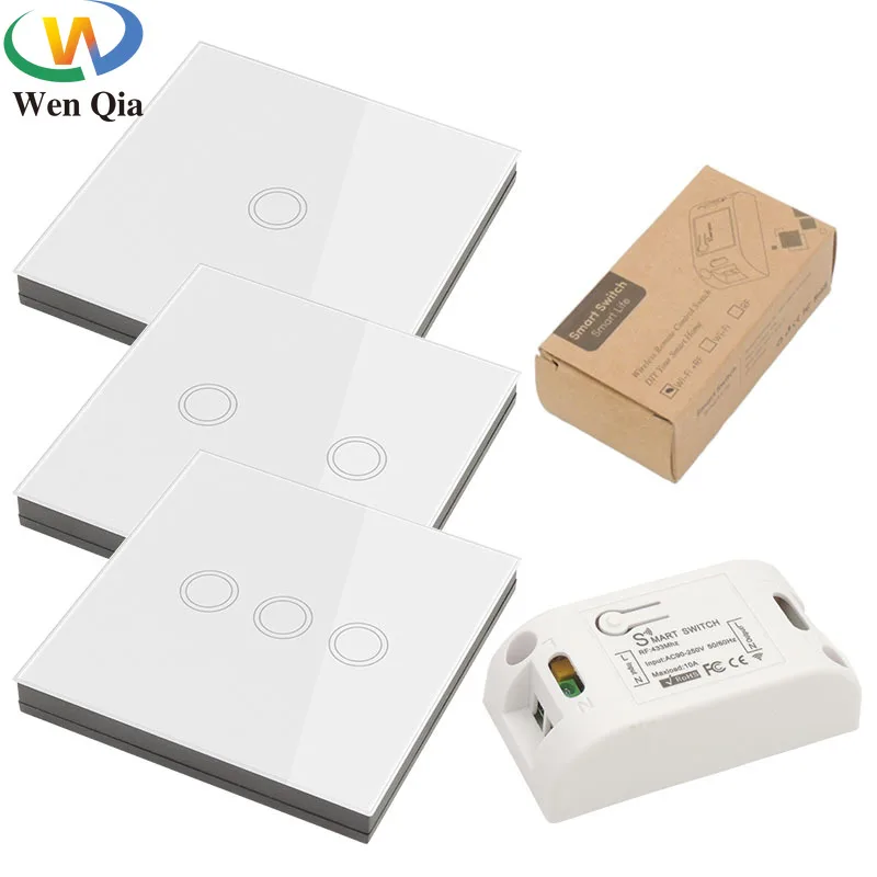 WenQia Touch Light Switch Wireless Remote Control 433MHz AC 110V 220V 10A Receiver 86 Wall Panel For Smart Home Ceiling Lamp LED