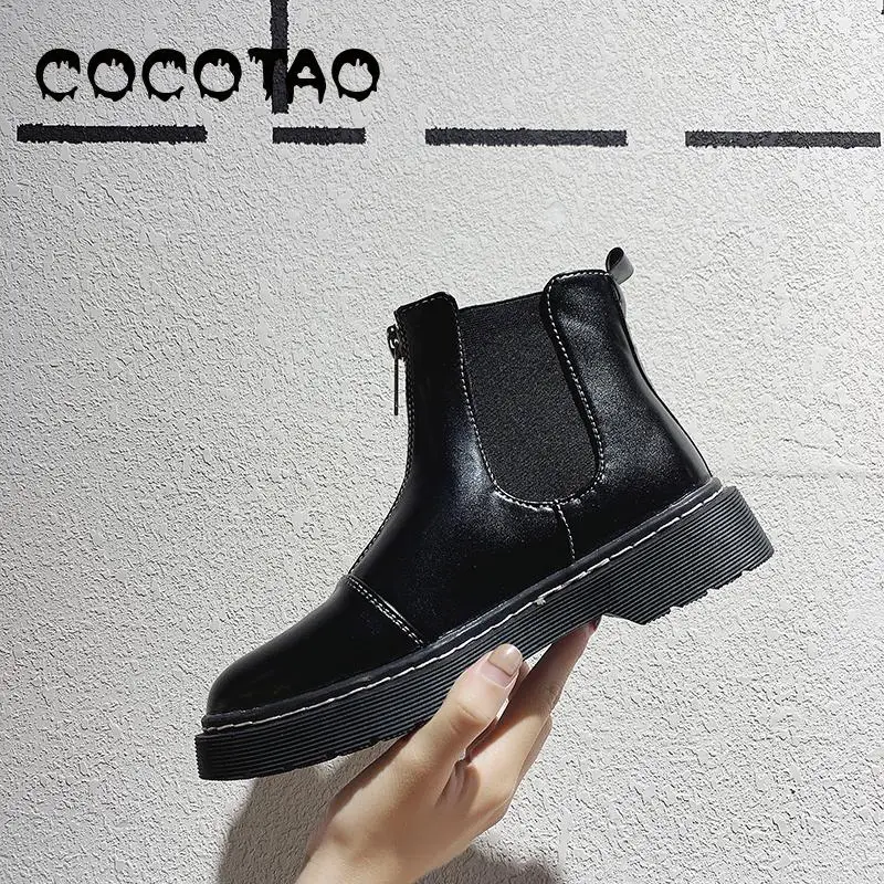 

Boots Female British Wind 2019 Autumn New Black Wild Ins Fashion Handsome Locomotive Zipper Harajuku Style Womens Ankle