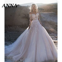 anna beauty wedding dress 2021 simple illusion o neck tulle beach party gown boho appliques vestido de noiva civil women skirt