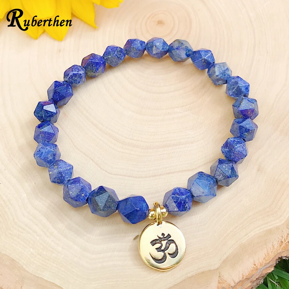Натуральный браслет Ruberthen из лазурита мала бусины со звездой лотос Ом
