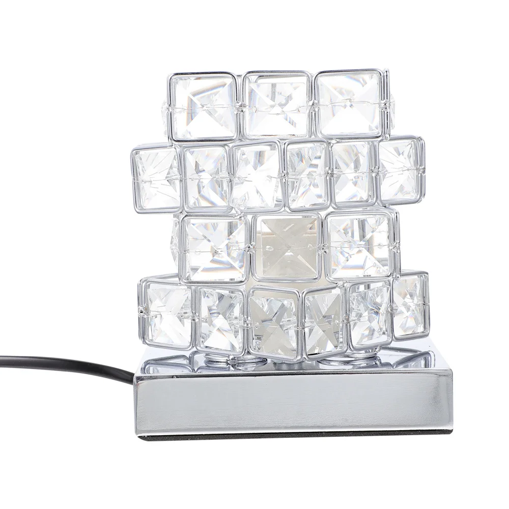 

1pc Bedroom Desk Lamp European Style Square Crystal LED Table Lamp with US Plug