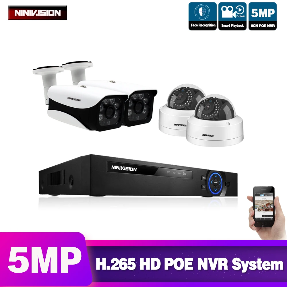 Фиолетовый 8CH POE NVR комплект распознавание лица аудио запись CCTV система безопасности 5MP ИК наружная POE ip-камера P2P комплект видеонаблюдения 2 ТБ HDD - Цвет: Фиолетовый