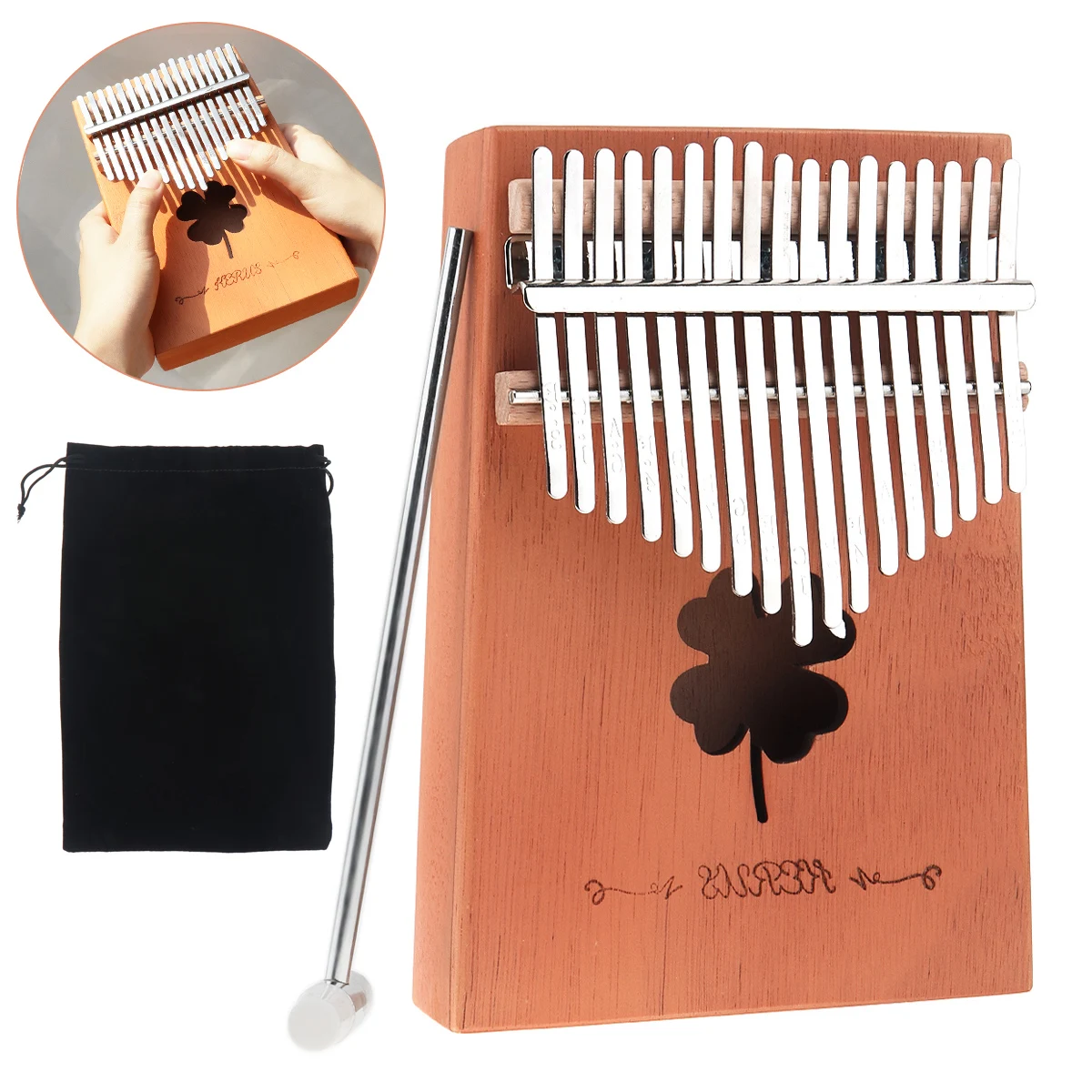 

17 Key Kalimba Single Board Mahogany Lucky Grass Sound Hole High Quality Thumb Piano Mbira Mini Keyboard Instruments