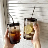 travel glass coffee cup heat resistant portable milk cup thermal insulation non slip cover straw set large capacity 450ml straw