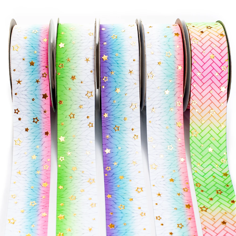 

New Star Gold Foil Printed Kimetsu No Yaiba Background Grosgrain Ribbon 38mm 50 Yards