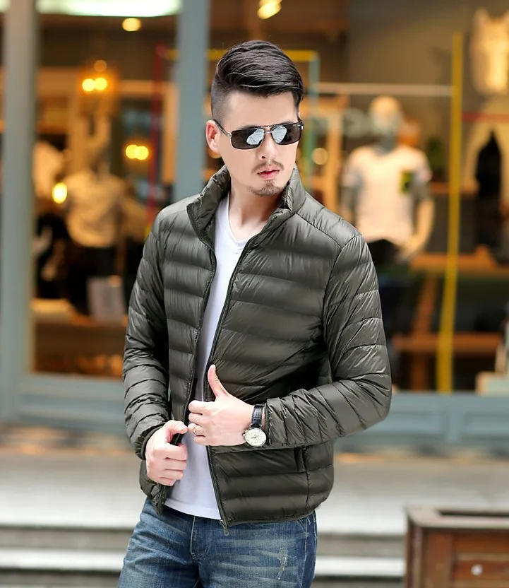 

New fashion thin and light portable men's down coat solid color stand collar casual short white duck down men's down jacket