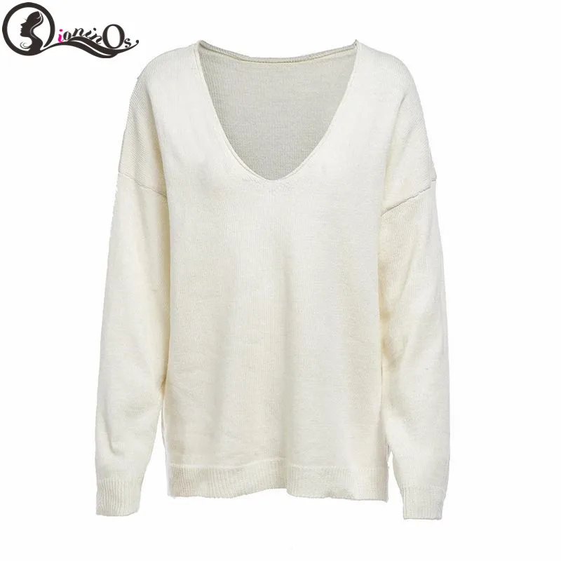 

Women 2020 Autumn Winter Sweater V-Neck Casual Fashion All-match Solid Color Pullover Knitting Long Sleeves Loose Sweater