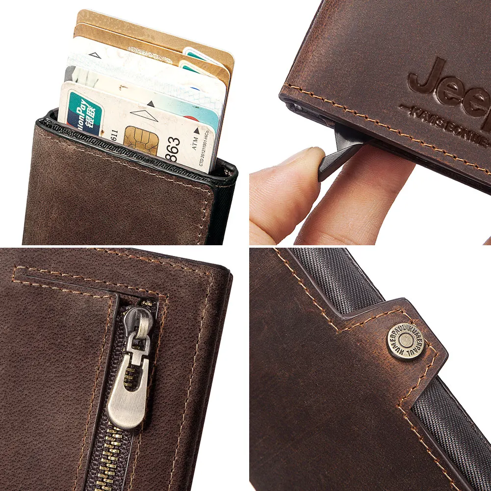 2021 New Rfid Anti-magnetic Card Holders Cow Leather Smart Wallets Men Bussiness Purse Vintage Short Money Bag Free Engraving