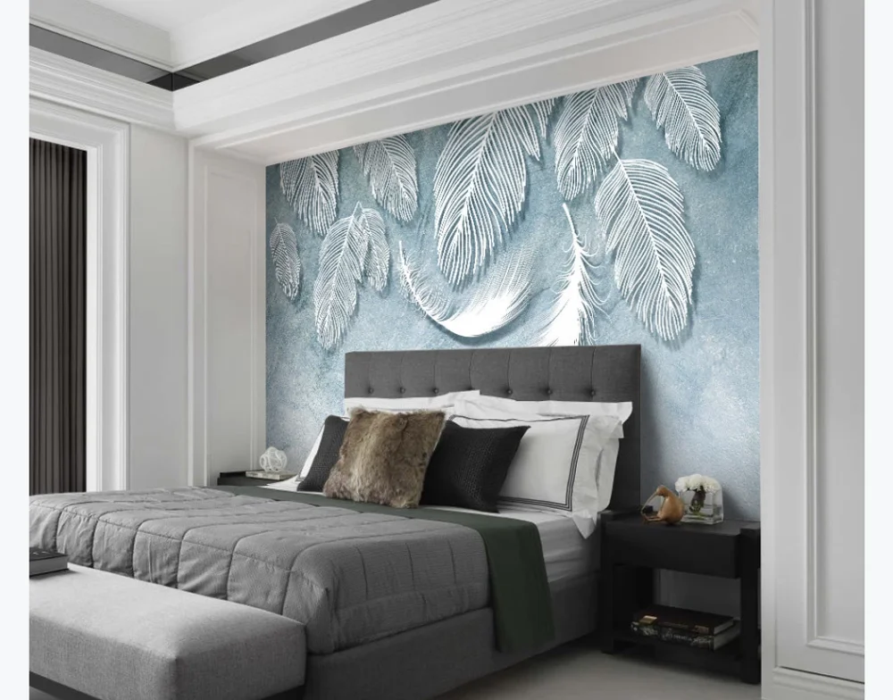 Пользовательские фото обои настенная современная мода цвет белый перо текстура