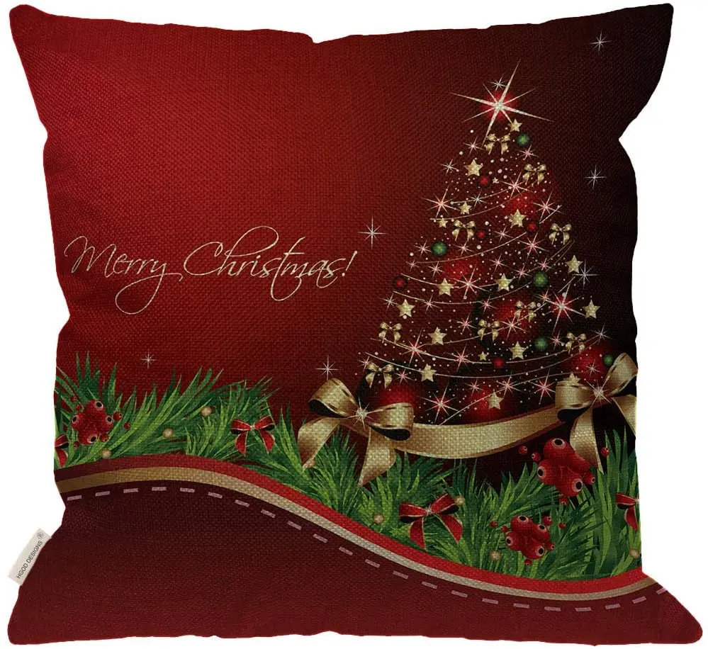 

Merry ChristmasHappy New Year Festive Glow Gold Holiday Shiny Star Xmas Decorative Couch Sofa Bedroom Burlap Pillow Cases