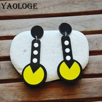 yaologe exaggerated yellow black stitching round long hanging earrings fashion design acrylic jewelry for women all match party