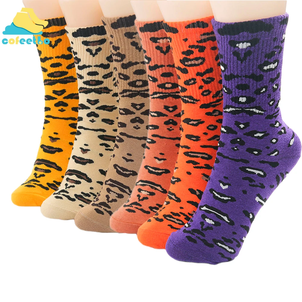 

Cofeetbo 2020 Fashion Leopard Print Cotton Socks Retro Harajuku Socks Funny Soft Mid Tube Socks Girls Women Socks