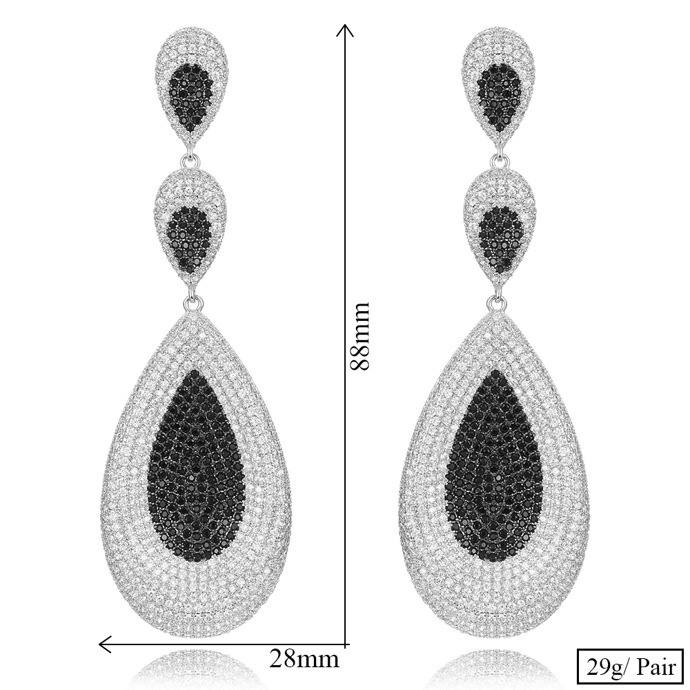 Роскошные трехцветные серьги GODKI 90 мм с фианитами для свадьбы помолвки