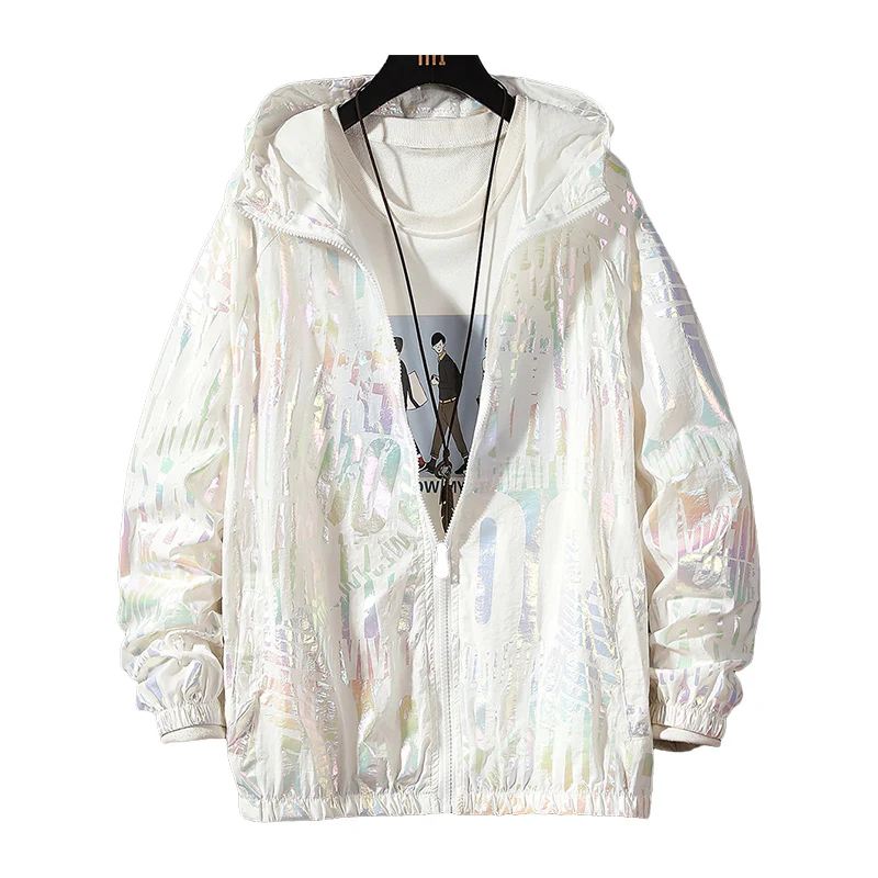 

Women Basic Jackets Summer 2021 Colorful Reflective Causal Thin Windbreaker Women's Hooded Jackets Coat Zipper Woman veste femme