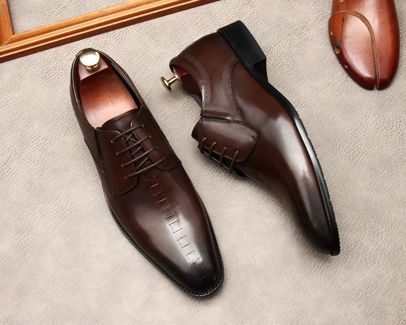 

Black Coffee Color Fashion Men Shoes Oxford Brogues Lace Up Formal Shoes Genuine Leather Wedding Business Men Luxury Dress Shoes