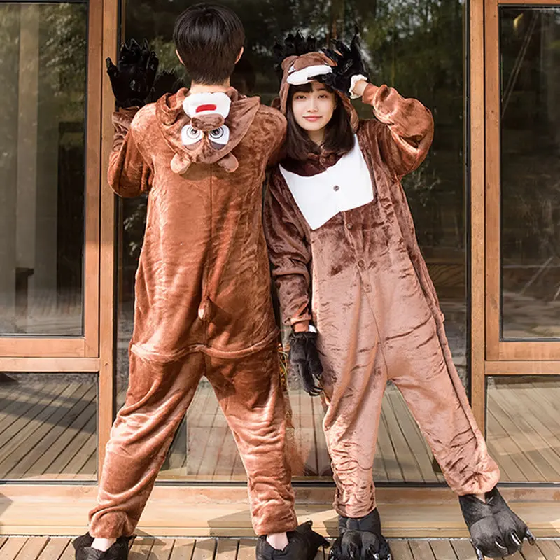 Для взрослых Аниме Onesie Мужчины Женщины Медведь пижамы мягкие Необычные Pijima