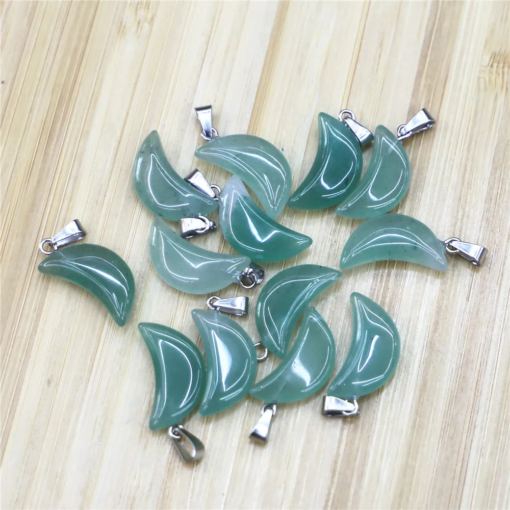 

2021 Fashion High Quality Green Aventurine Stone Crescent Moon Charm Pendants for DIY Jewelry Making Wholesale 50pcs/lot Free