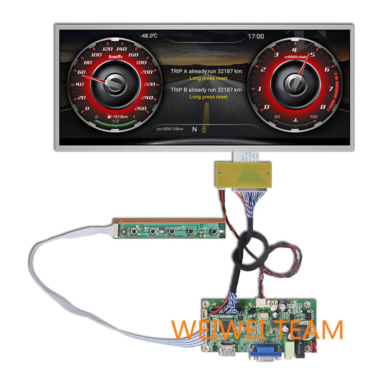 Pantalla LCD de 12,3 "para salpicadero de coche, navegaci&oacute;n GPS, tablero de controlador VGA LVDS de 1920x720, barra el&aacute;stica Ultra ancha, LCD-0