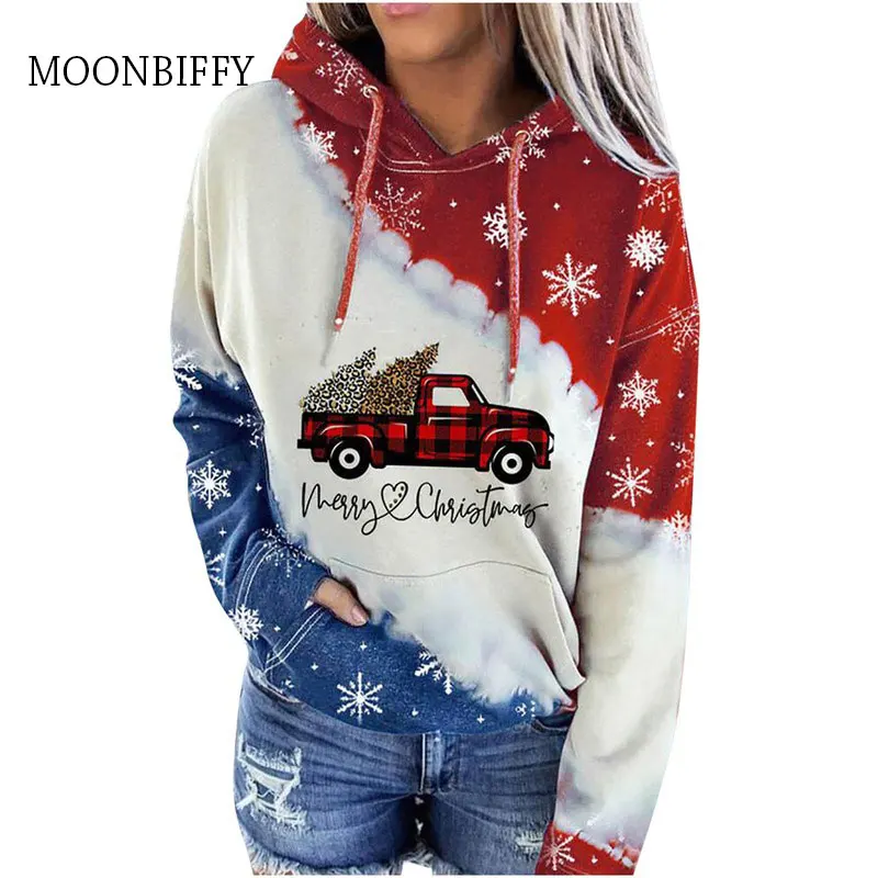 

Christmas Sweaters Women'sPrint Hooded Contrast Sweatshirt Top Warm Oversized Hoodies Women Sweatshirts Fashion
