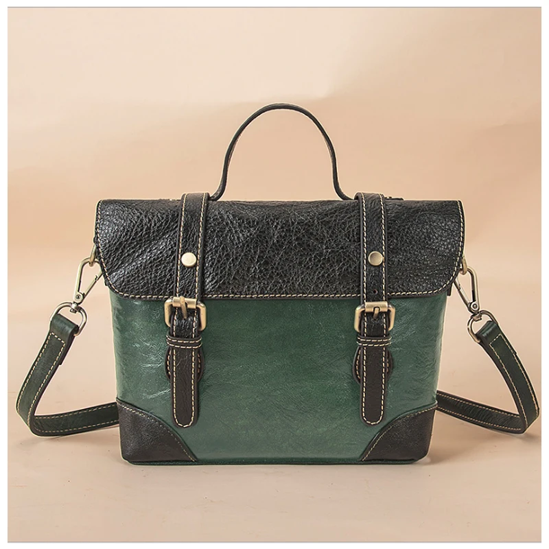 

2020 Genuine Leather Bag Female Trend Messenger Bags Panelled Women Handbag Fashion Cowhide Retro Cross Body Small Shoulder Bags