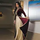 Марокканское официальное платье-трапеция Caftans бордового цвета с длинным рукавом Вечерние платья до пола велюровое винтажное праздничное платье с вышивкой