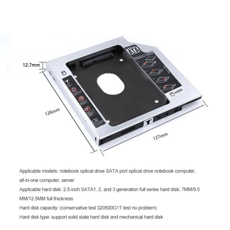 Универсальный 2-й жесткий диск Caddy 12 7 мм 9 5 SATA 3 0 2 ''HD корпус жесткого диска SSD