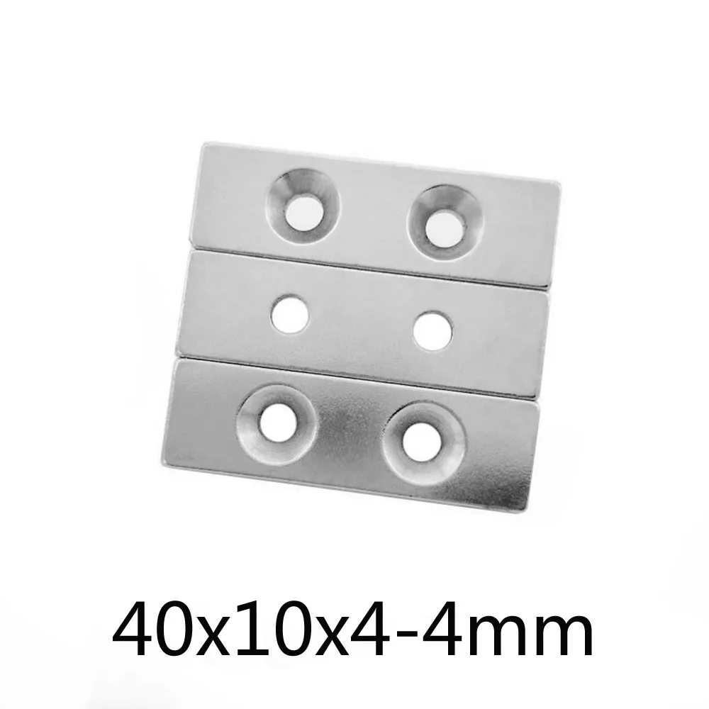 2 ~ 20 шт. 40x10x4-4 Сильный Блок Магнитный Магнит 40x10x4 мм два отверстия 4 Φ 40 x 10