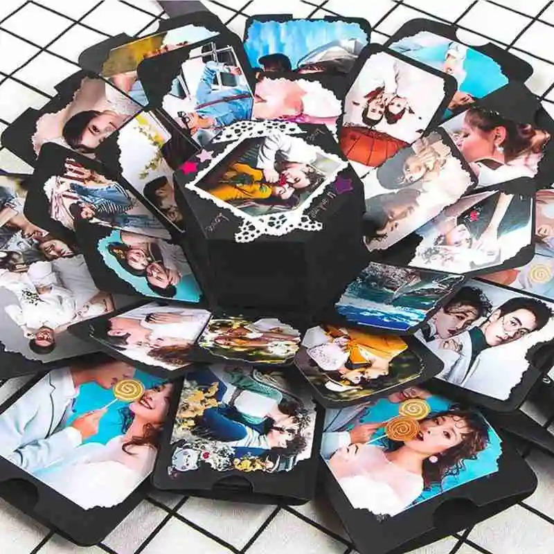 

Black Paper DIY Explosion Box Handmade Surprise Anniversary Scrapbook Festival Special Album Photo H6K9