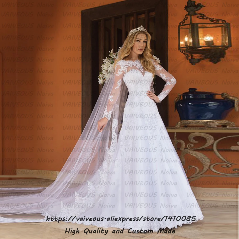 Женское свадебное платье с длинным рукавом прозрачное фатиновое бусинами на