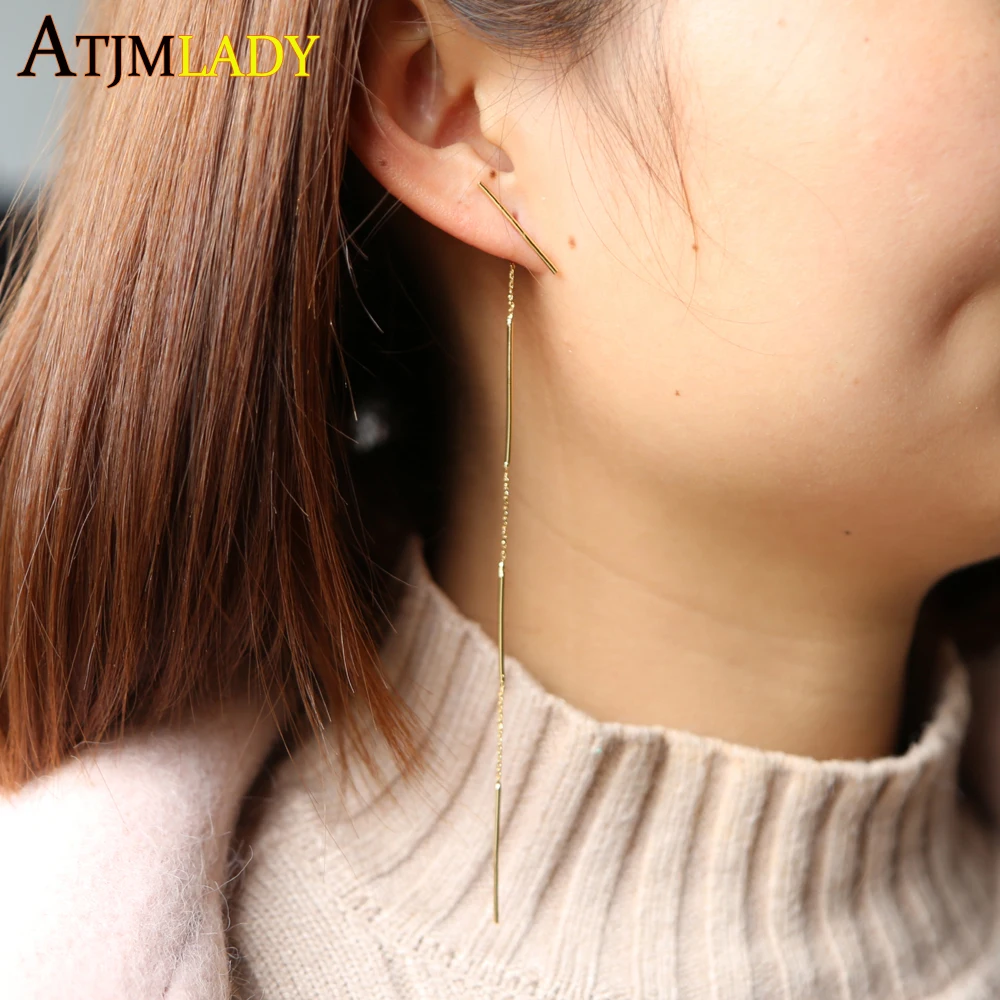 Женские серьги кисточки с золотым наполнителем небольшие длинные тонкие