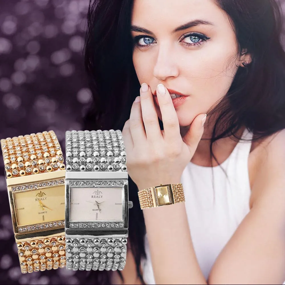 Розовое золото серебро женские часы Кристалл нержавеющая сталь кварцевые модные