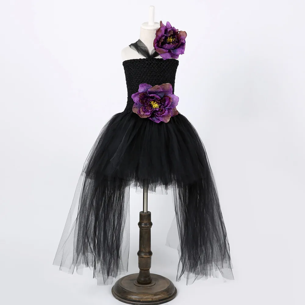 

Черное Сетчатое платье в горошек из полиэстера с большими цветами, свадебное платье, костюмы на Хэллоуин с длинным шлейфом для подростков, Р...