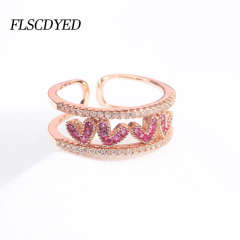 

Luxury Zircon Pink Love Heart Hollow Opening Rings For Women Valentine's Day Gift 2021 New Fashion Girl's Crystal Jewelry