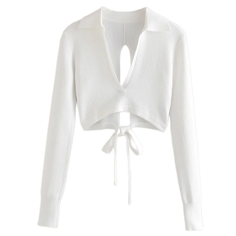 Свитер женский трикотажный с завязками на спине длинным рукавом 2021 | Женская