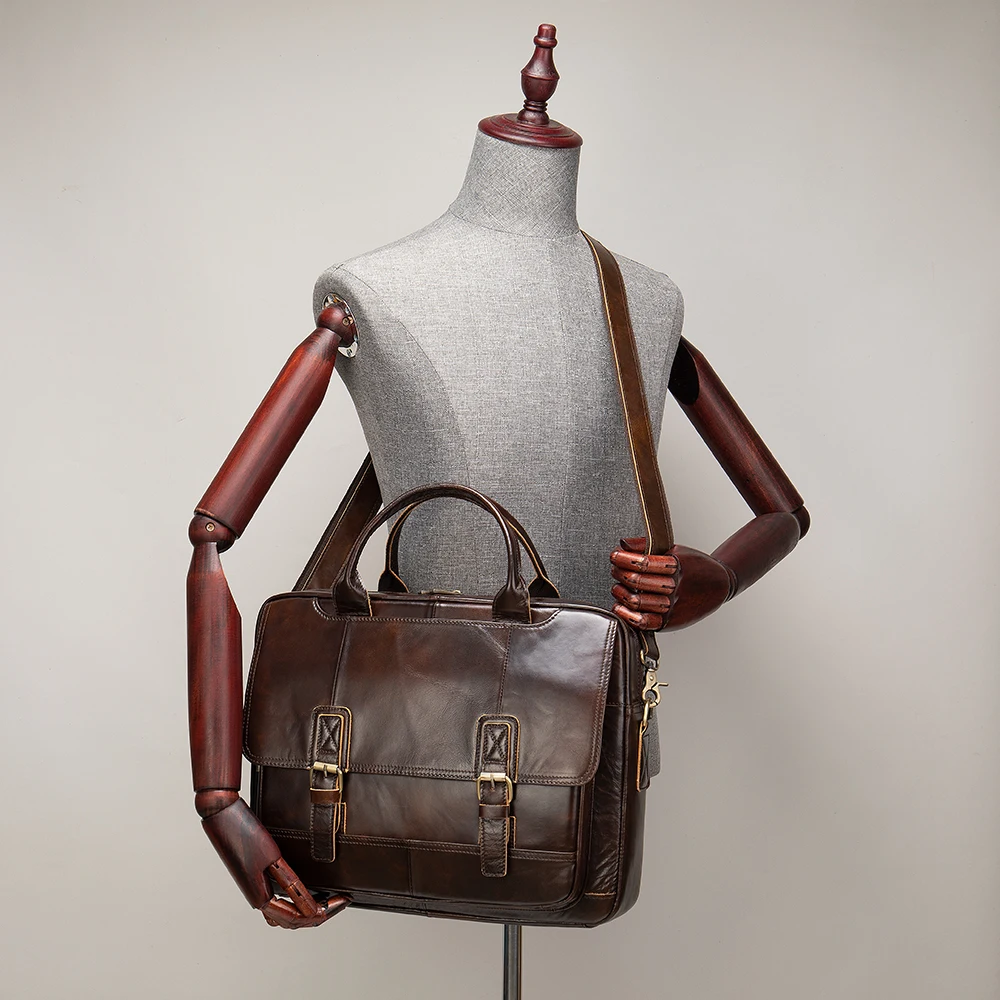 WESTAL натуральная кожаная сумка для ноутбука 14 &quotДля мужчин s сумки плеча сумку Для