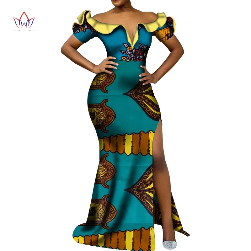 14 Vetement Femme Dashiki, африканские платья с v-образным вырезом для женщин, повседневные Свадебные вечерние африканские платья с коротким рукавом, Анкара, длинное платье swy5297 - Цвет: 14