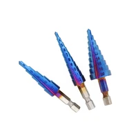 hot 3 pcsset blue nano coated step drill high speed steel spiral metal cone hex shank hole cutter drill auger pagoda drill