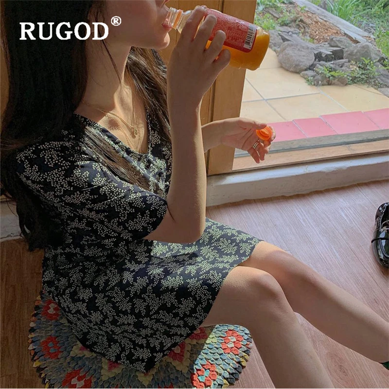 RUGOD/летнее шикарное женское платье милое мини-платье с принтом v-образный вырез