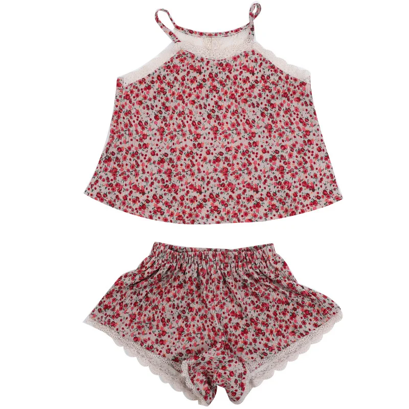 

Set Girls Crumpled Floral Sling 2021 Summer New children's Clothing Baby Lace Sweet two-piece Kids