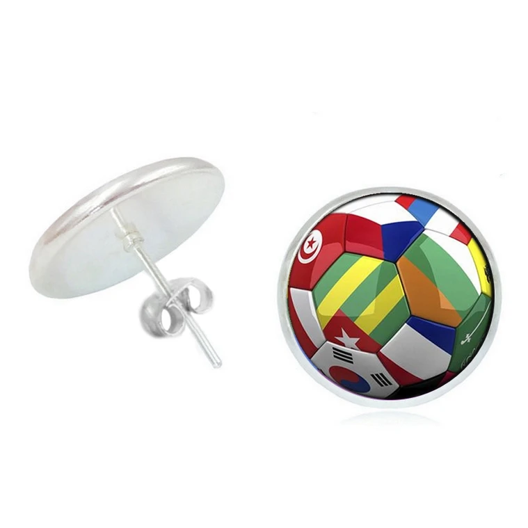 

New Ladies Earrings Creative World Countries Flags Glass Convex Earrings Silver Fashion Women Jewelry Gifts Children's Jewelry