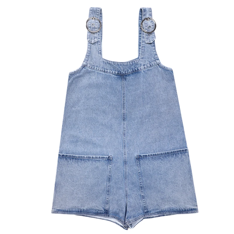 

Summer Female Student Overalls Shorts Women's Causal Boyfriend Loose College Style Light Blue Washed Denim
