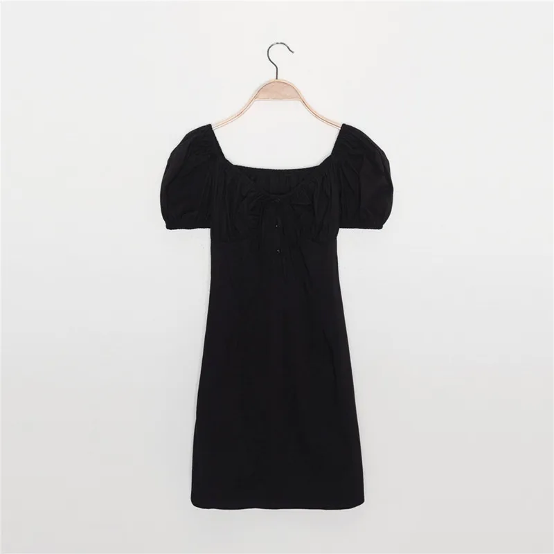 

Women Summer Slim Black Square Collar Puff Sleeve Mini Dress Female Solid Color Sweet Vestidos Ladies Brand Casual Dresses ZM310