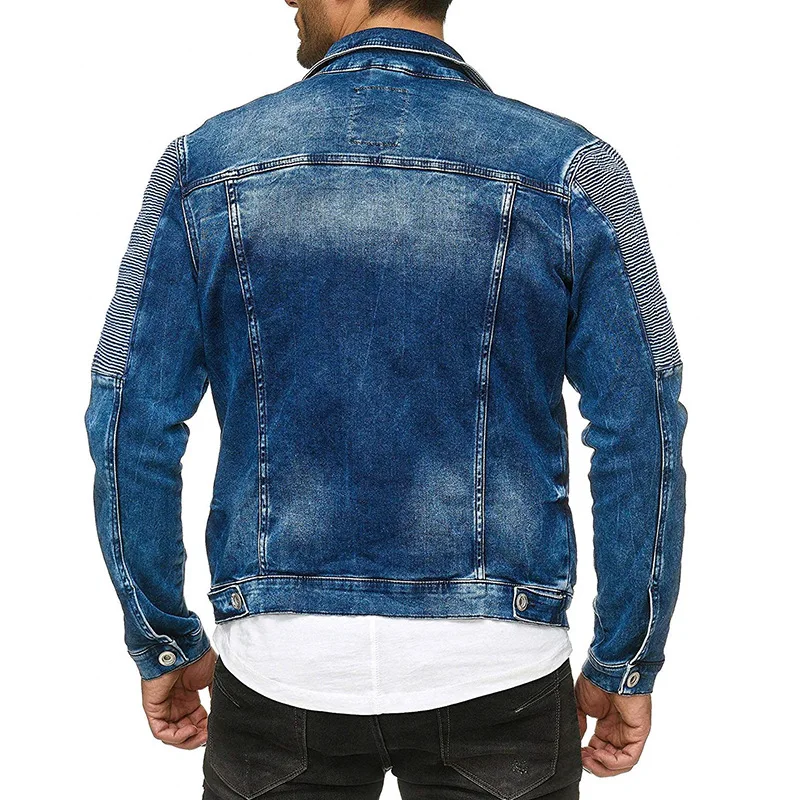

Autumn and winter new European size hole color matching folding men's denim jacket lapel denim coat denim overcoat