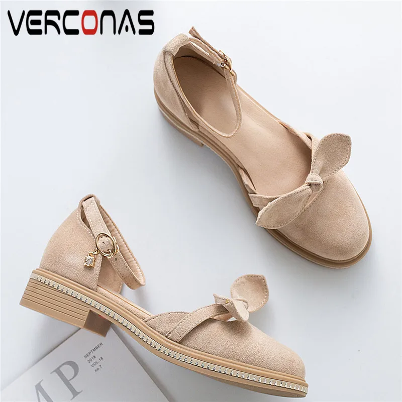 VERCONAS/Женская обувь с бантом бабочкой круглым носком стразами пряжкой на толстом