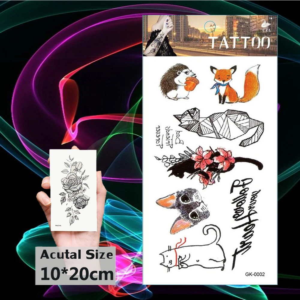 Временные татуировки ежика лиса водонепроницаемая кот вспышка тату наклейка