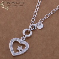 new fashion 925 solid silver necklaces for women heart star pendant necklace link chain wedding bridal jewelry accessories