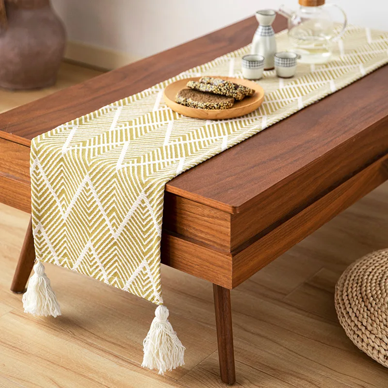 

Modern Triangle Pattern Table Runner Tassel Single Layer Blended Cover Towel Can Be Used As Runner Simple TV Cabinet Cover Cloth