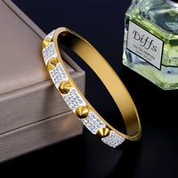 luxury brand women female charms gold color nail cuff bangles stainless steel full crystal bangles jewelry for wedding party
