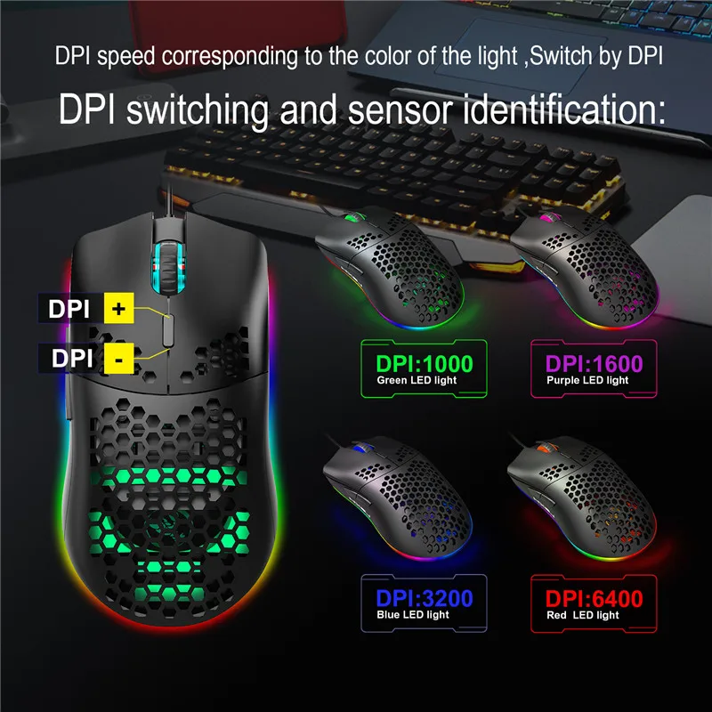 

Highend Lightweight USB Wired Gaming Mouse RGB Mice 6 Adjustable DPI Honeycomb Hollow Ergonomic For Computer Laptop White Black