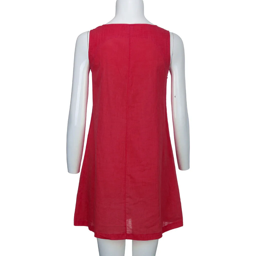 

Top Selling Women O-neck Sleeveless Shoulder Clasp Butterfly Print Cotton And Linen Dress Support Wholesale And Dropshipping